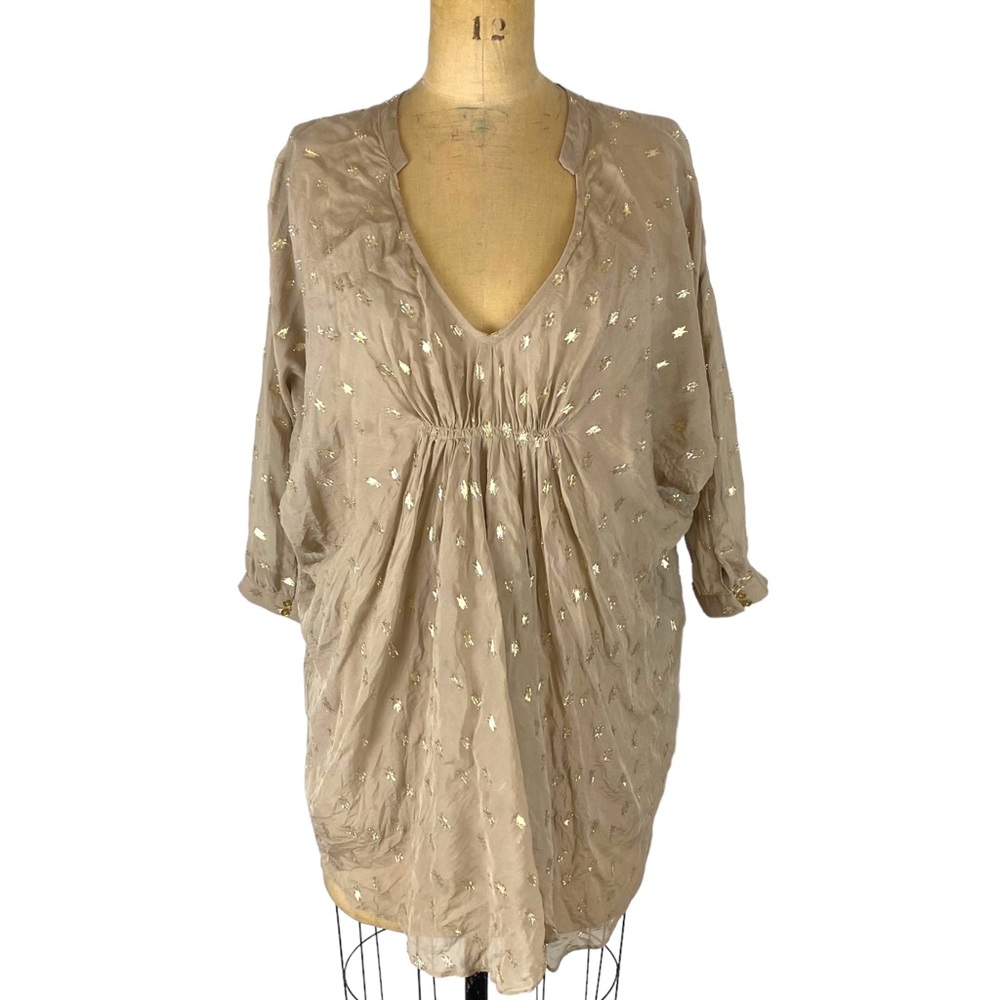 Aryn K Taupe/Gold Billowing Silk Lightweight Blouse Size M